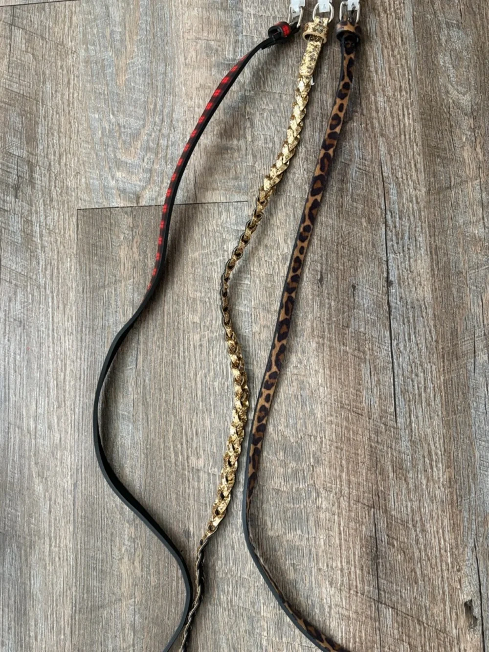 Set of 3 Belts  - Red Plaid, Gold Braided, Leopard Print